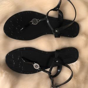 Black Coach Patent Leather Jelly Sandals